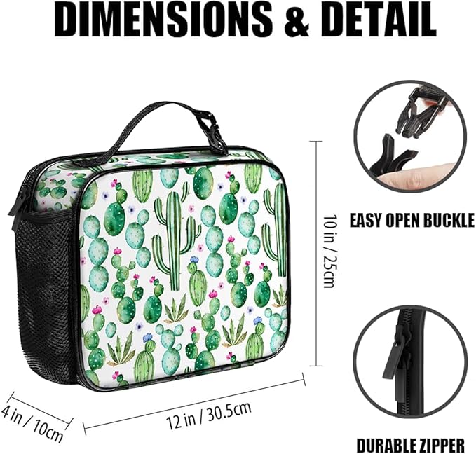Cactus Lunch Bag Reusable Insulated Lunch Box Keep Food Cooler Thermal Lunch Tote for Women Men
