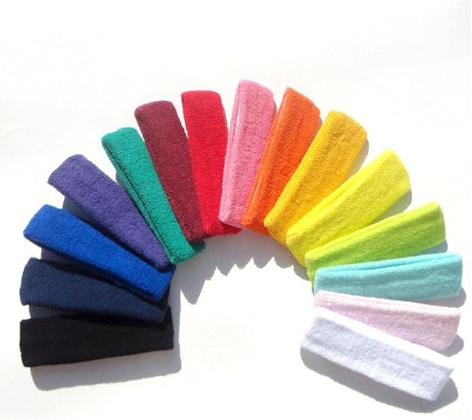 Yeshan 12 Packs Wicking Stretchy Athletic Sweatband/Sport Headbands/Head wrap/Yoga Headband/Head Scarf/Best Looking Hairband for Sports or Fashion,Towel Material