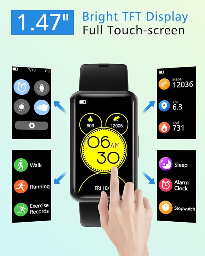 Fitness Tracker No Bluetooth No APP/Phone Required, Fitness Watch for Men Women Parents Pedometer Watch with Sleep Tracker Steps Counter Alarm Clocks IP68 Waterproof (Black)