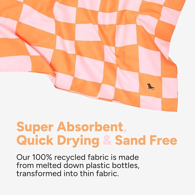 Dock & Bay Beach Towel - Quick Dry, Sand Free - Compact, Lightweight - 100% Recycled - Includes Bag - Groovy Check - Large (160x90cm, 63x35)
