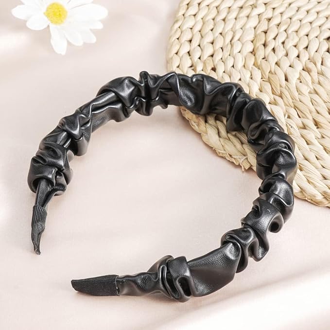 Madison Tyler Leather Headbands for Women | PU Leather Black Handmade Outdoor Jeweled Hair Band for Girls | Thin and Thick Hair | Skincare and Boho Spring Headband