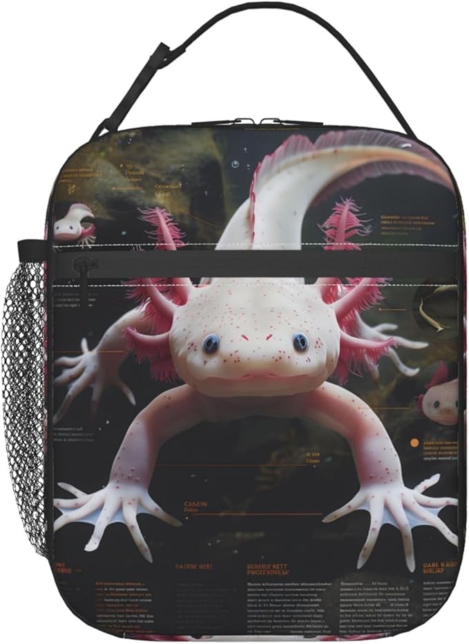 Insulated Lunch Box for Women Men, Pink Axolotl Theme Lunch Box Reusable Portable Lunch Bag Cooler Tote Waterproof Lunch Container for Office Picnic Work Travel