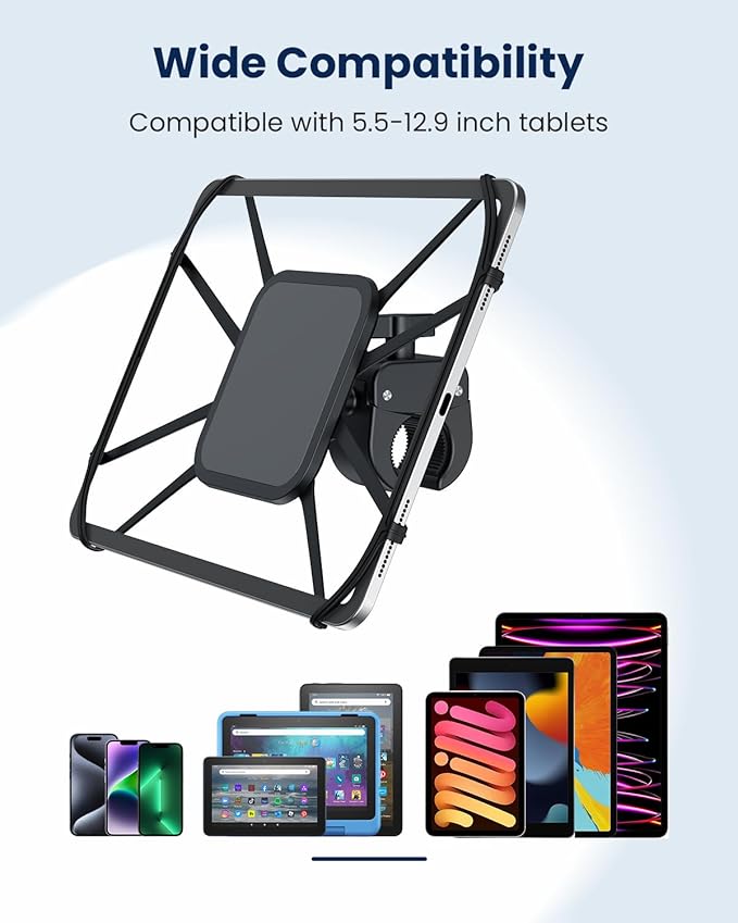 2-in-1 Spin Bike Tablet Holder Mount, Treadmill Tablet Holder Anti-Slip Silicone Design, Phone Holder for Peloton Bike Fits All 5.5-12.9"" Cell Phones and Tablets, Black, Z11pro