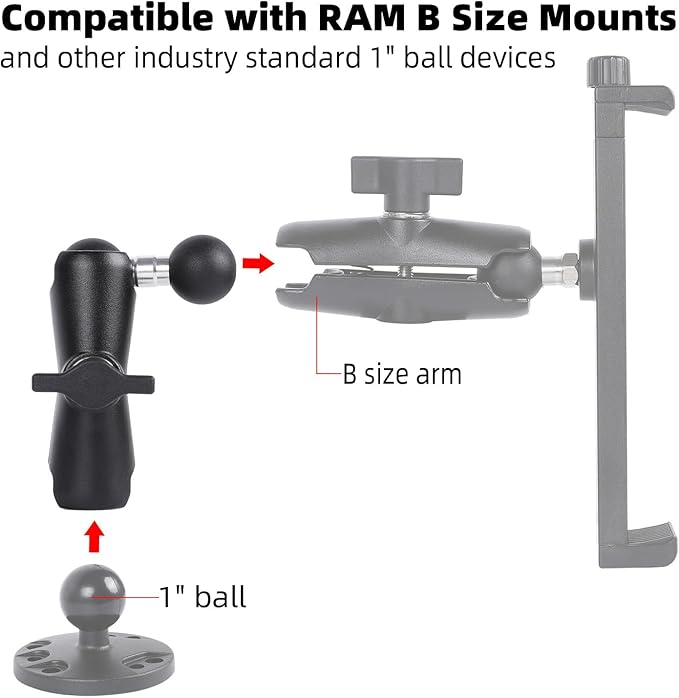 Double Socket Arm with 1" Double Ball Adapter Compatible with RAM B Size Mounts, 360° Rotation Extension Rod for Phone Holder, Tablet Mount, for Bike, Motorcycle, Truck (5.5" Middle Adapter)