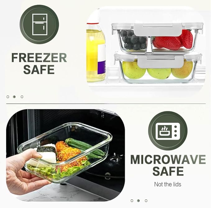 KOMUEE 10 Packs 30 oz Glass Meal Prep Containers,Glass Food Storage Containers with Lids,Airtight Glass Lunch Bento Boxes,Microwave, Oven, Freezer and Dishwasher,White