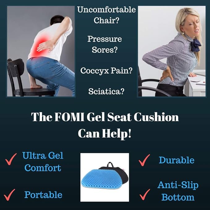 FOMI Premium All Gel Orthopedic Seat Cushion Pad for Car, Office Chair, Wheelchair, or Home. Pressure Sore Relief. Ultimate Gel Comfort, Prevents Sweaty Bottom, Durable (1.25x15x16.8 Inch (Pack of 1))