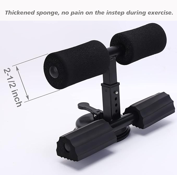 Black Sit Up Bar for Home Workouts - Abs Exercise Equipment with Foot Holder & Suction Cup Anchor