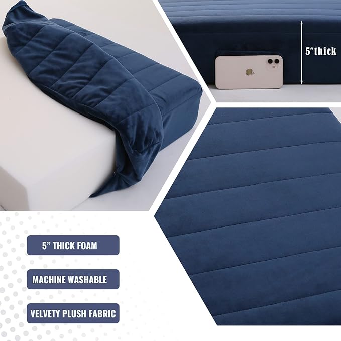 MeMoreCool Square Floor Pillow Seating for Adults Kids, Large Meditation Cushion Floor Pillow with Thick Foam & Soft Tufted Cover, Washable Big Pillow Seat Floor Cushion for Sitting Yoga 22" Navy