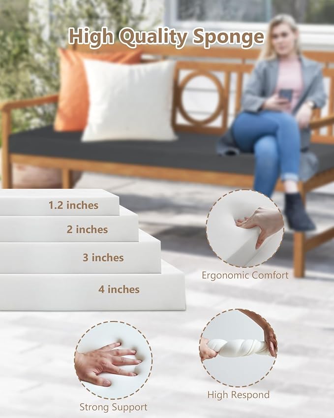 Custom Bench Cushion, Outdoor Waterproof Bench Cushions Custom Size and Color, Customizable Comfortable Patio Porch Swing Bench For Cushion, Personalized Indoor Furniture Sofa Bay Window Seat Cushions