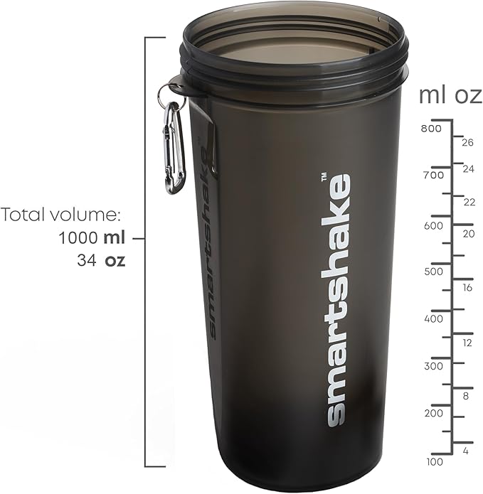 Smartshake Lite 4-Pack Protein Shaker Bottle 1000 ml | 34 oz - Leakproof Screw-on Lid - BPA Free – Unisex - Mist Gray, Army Green, Black, Navy Blue