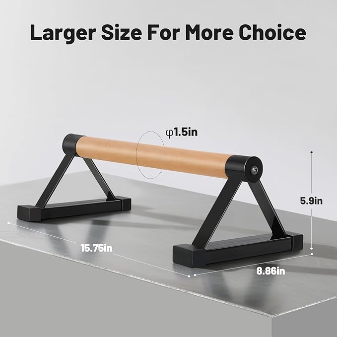 Parallettes Bars, 16 INCH Solid Wood Push Up Bars with Anti-Slip Grip for Calisthenics, Handstand, Floor Workouts, Sturdy Metal Bracket Supports Up to 600 lbs for Home Gym, CrossFit & Fitness Training