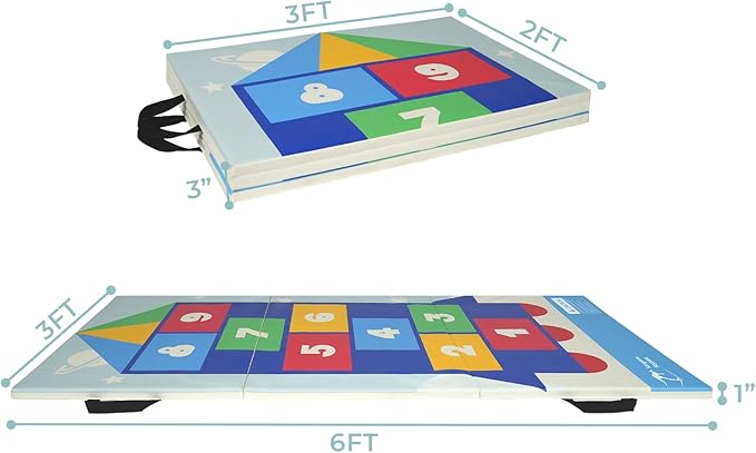 Kangaroo Hoppers Gymnastics Tumbling Mats for Kids, Foldable Gym Mat with Carrying Handles for Home Activity Play