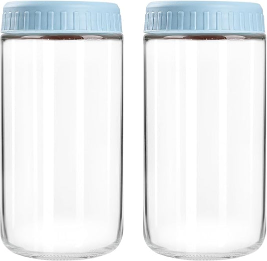 Overnight Oats Containers with Lids, 24oz Glass Jars with Lids 2 pcs, Light Blue, Wide Mouth Mason jars for Salad, Yogurt, Snacks, Meal Prep
