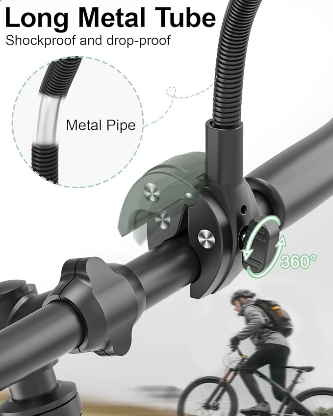 Gooseneck Handlebar Tablet Holder for Bicycle/Treadmill/Stroller, Wheelchair Tablet Mount with Flexible Arm for iPad Pro/Air/Mini, Galaxy, 6.1-15.6" Devices and Thickness Cases [Up to 1.18"]