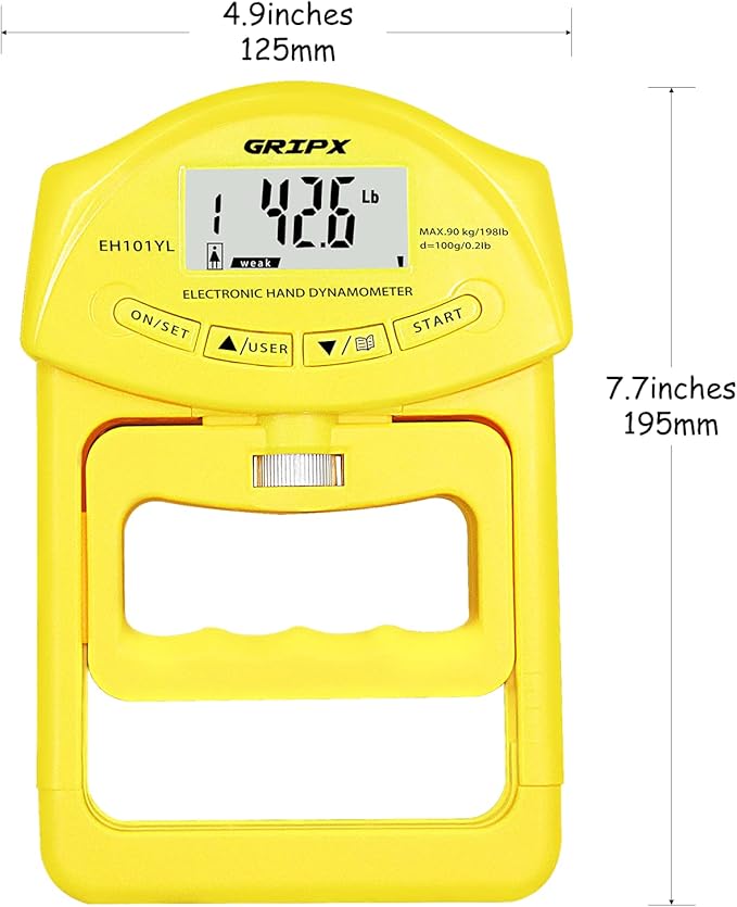 GRIPX Digital Hand Dynamometer Grip Strength Measurement Meter Auto Capturing Electronic Hand Grip Power 198Lbs / 90Kgs
