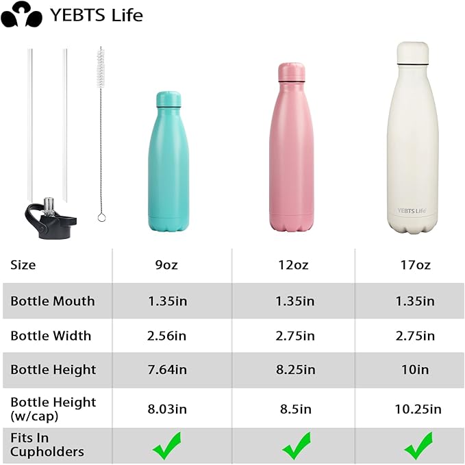 Insulated Water Bottle, 2 Pack-17oz Stainless Steel Water Bottles with straw lid, Metal Sports Water Bottles for Boys,Girls, Double Wall Vacuum BPA-Free Flask for School, Sports(Grey-white)