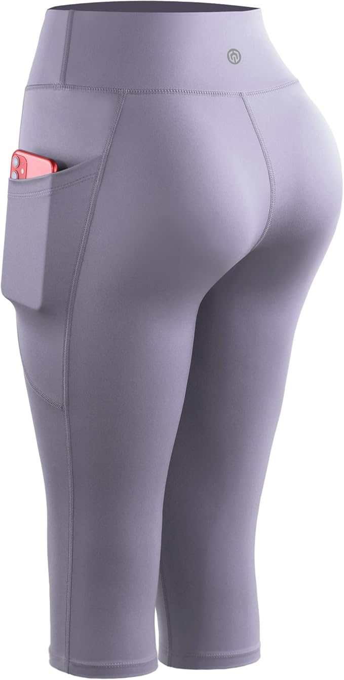 NELEUS Women's Tummy Control High Waist Capri Running Leggings Yoga Pants with Pocket