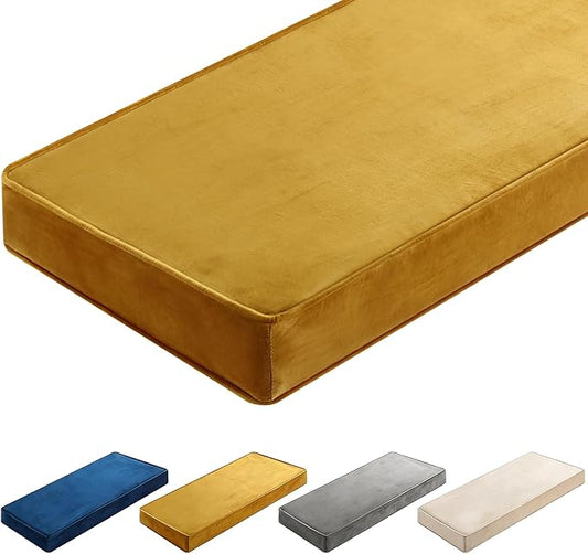 Wenqik Bench Cushions 42x16x4 Inch Window Seat Cushions for Indoor Furniture Velvet Kitchen Dining Bay Seat Tufted Porch Swing Thicken Bench Pad Memory Foam(Yellow)
