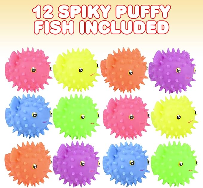 ArtCreativity Spiky Puffer Fish, Set of 12, Spiky Squeeze Toys for Kids, Fidgeting Anxiety Toys in Assorted Colors, Fidget Toys for Children, Under The Sea Party Decorations, Aquatic Party Favors