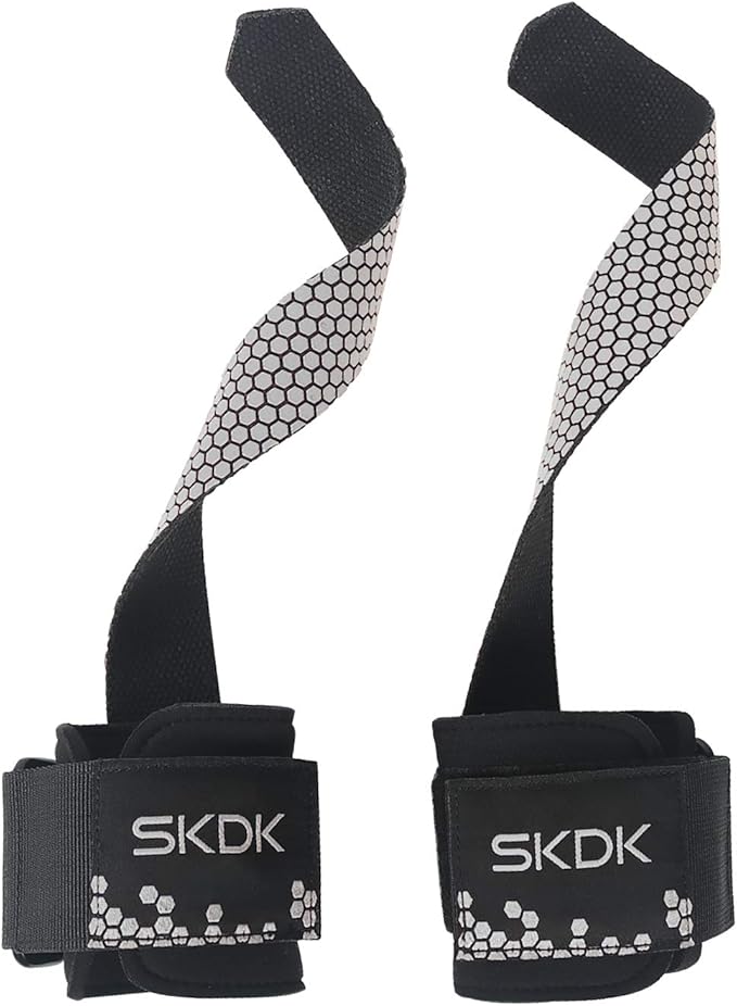 SKDK Cotton Hard Pull Wrist Lifting Straps Grips Band-Deadlift Straps with Neoprene Cushioned Wrist Padded and Anti-Skid Silicone - for Weightlifting, Bodybuilding, Xfit, Strength Training