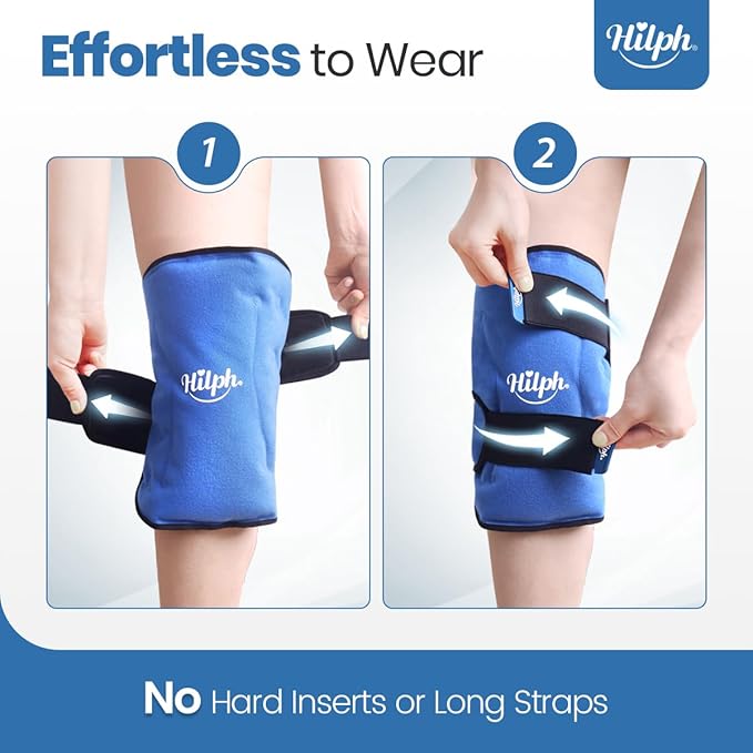 Hilph Knee Ice Pack for Replacement Surgery - Bendable & Adjustable Hot Cold Therapy Gel Ice Pack Wrap Around Entire Knee for Injuries, Swelling, Meniscus Tear, ACL, Easy to Wear, Blue