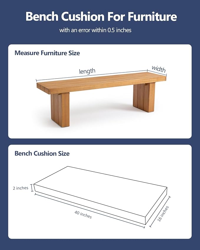 40x16x2 Outdoor Bench Cushion, Strengthen Waterproof Seat Cushions, High-Density Bench Pad with Anti-Slip Bottom, Outdoor Cushion for Patio Garden Swing Furniture - Midnight Blue
