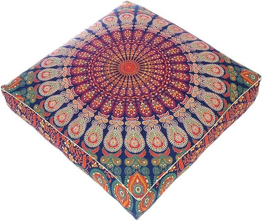 Eyes of India - Mandala Floor Pillow Cover Meditation Cushion Seating Throw Hippie Round Colorful Decorative Bohemian Indian Pouf Ottoman Handmade Cover ONLY (Dark Blue-2, 35" x 35")