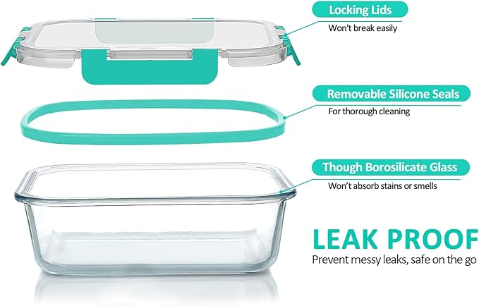 [10-Pack]Glass Meal Prep Containers with Lids, MCIRCO Glass Food Storage Containers with Snap Locking Lids, Airtight Lunch Containers, Microwave, Oven, Freezer and Dishwasher, Green