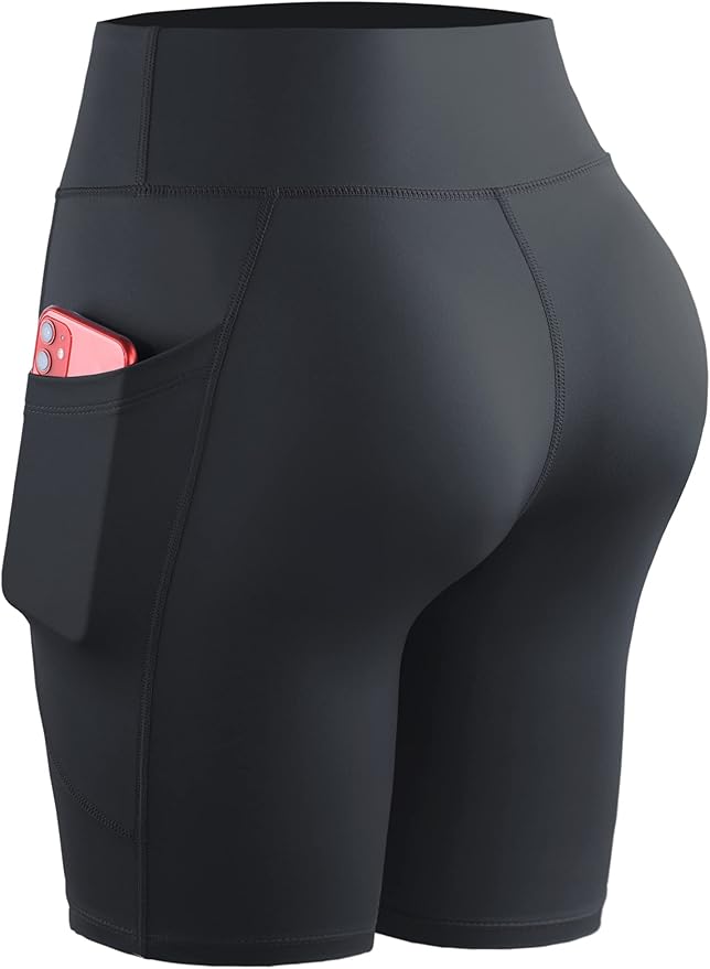 CADMUS Women's High Waist Spandex Yoga Shorts for Bike Running Two Side Pockets