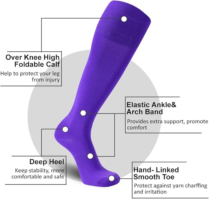FOOTPLUS Baseball Softball Socks, Unisex Over Knee High Solid Sports Rugby Soccer Homecoming Socks