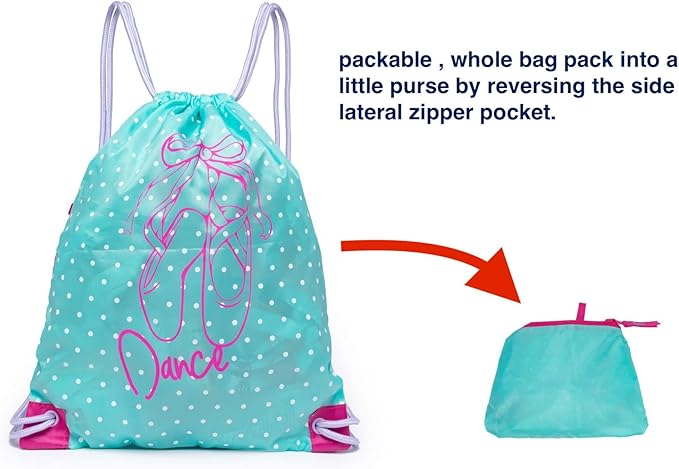 Drawstring Dance Bag, Girls Cinch Bag,Dance Ballet Class Bag (Ice Green- Red)