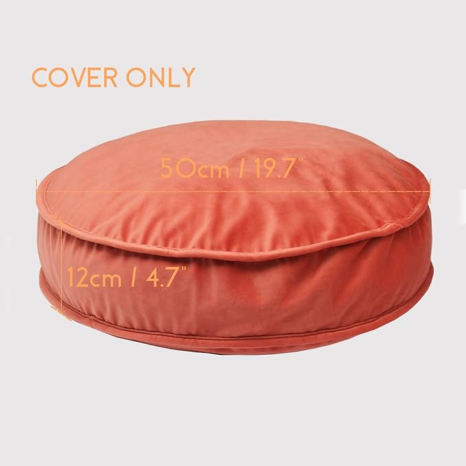 Round Floor Pillow Cover Velvet Throw Seating Pouf Yoga Meditation Cushion Plush Case Reading Room Decor Cover Only (19.7IN, Brick Red)