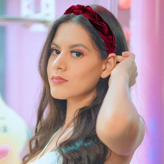 Madison Tyler Thick Headbands for Women | Red Velvet Braided Cute Handmade Makeup Hair Band for Girls Thin Hair | Skincare and Boho Spring Headband for Washing Face