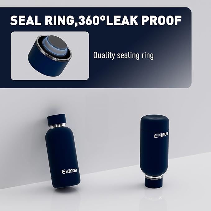 Small Water Bottle 12oz with Clip, Double Wall Stainless Steel Vacuum Small Insulated Water Bottle Keeps Drinks Cold 24 Hrs/Hot 12 Hrs for Kids Handbag School BPA Free (Navy Blue)