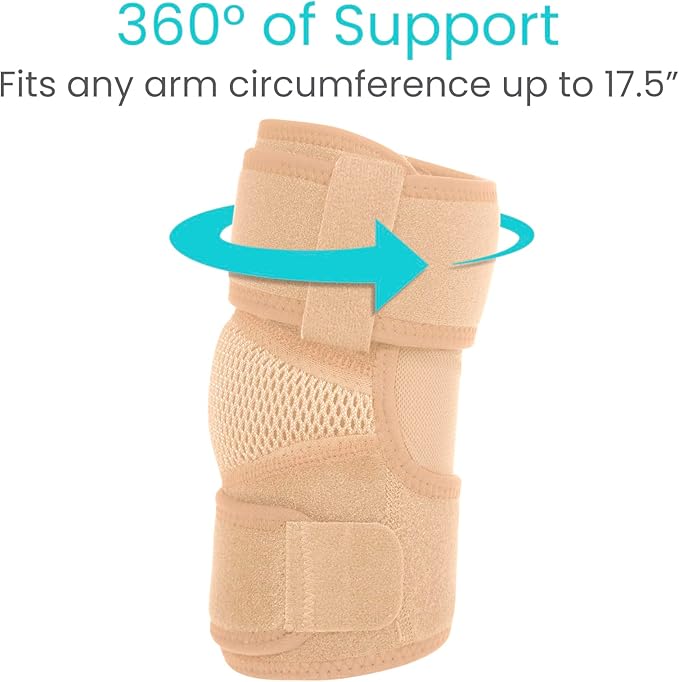 Vive Elbow Brace - Tennis Compression Sleeve - Wrap for Golfers, Bursitis, Left or Right Arm - Tendonitis Support Strap for Golf, Men and Women - Epicondylitis and Sports Recovery (Beige, Standard)