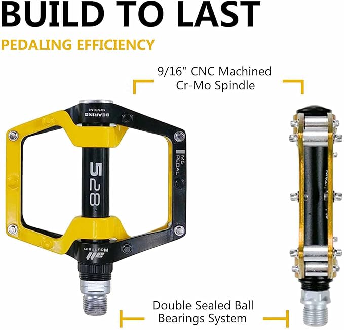 Bicycle Pedals-Aluminium Alloy Bicycle Pedals-Mountain Bike Pedals with Removable Non-Slip Studs 9/16