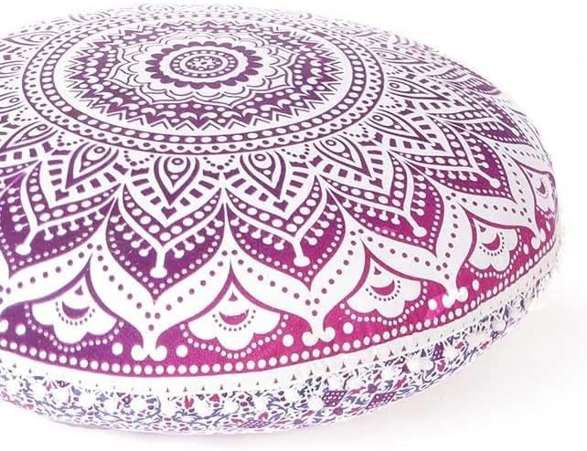 Eyes of India - 32" Purple Pink Round Colorful Floor Meditation Pillow Cover Cushion Seating Throw Mandala Hippie Bohemian Accent Beach Indian Boho Chic Dog Bed Handmade Cover ONLY