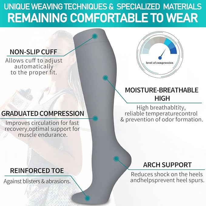 Copper Compression Socks for Women and Men(6 Pairs)-Best Support for Running, Athletic, Nursing, Travel