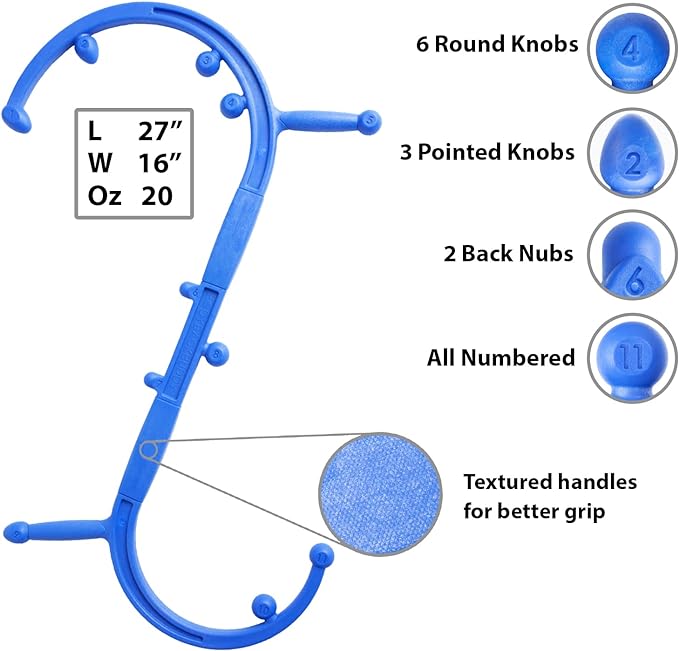 Body Back Buddy Elite - Improved Design- Versatile Handheld Massage Stick for Full Body Muscle Pain Relief - Professional Grade Trigger Point Massage Cane (Blue Elite 2.1)