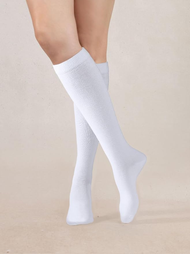 COTTON DAY Women's Soft Combed Cotton Knee High Long Calf Dress Socks Seamless Toe Black White Gray Navy Blue Brown