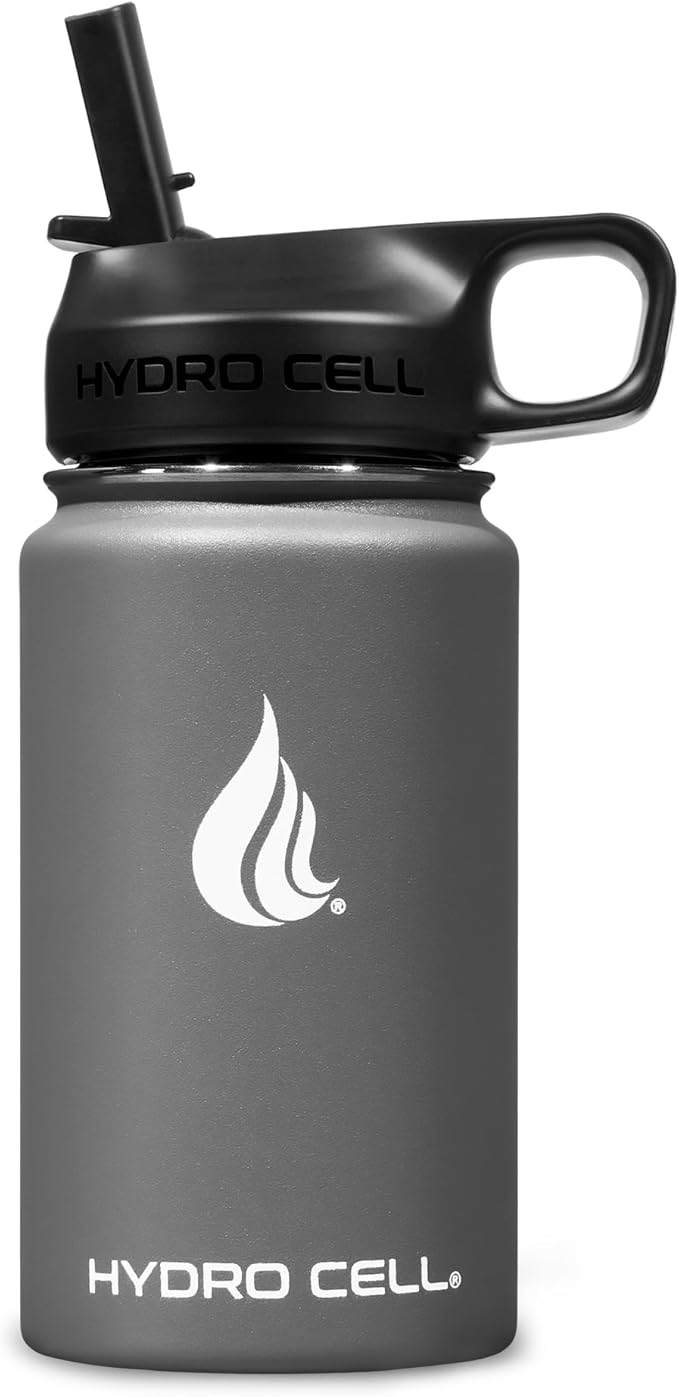 HYDRO CELL Stainless Steel Insulated Water Bottle with Straw - For Cold & Hot Drinks - Metal Vacuum Flask with Screw Cap and Modern Leakproof Sport Thermos for Adults (Graphite 14oz)