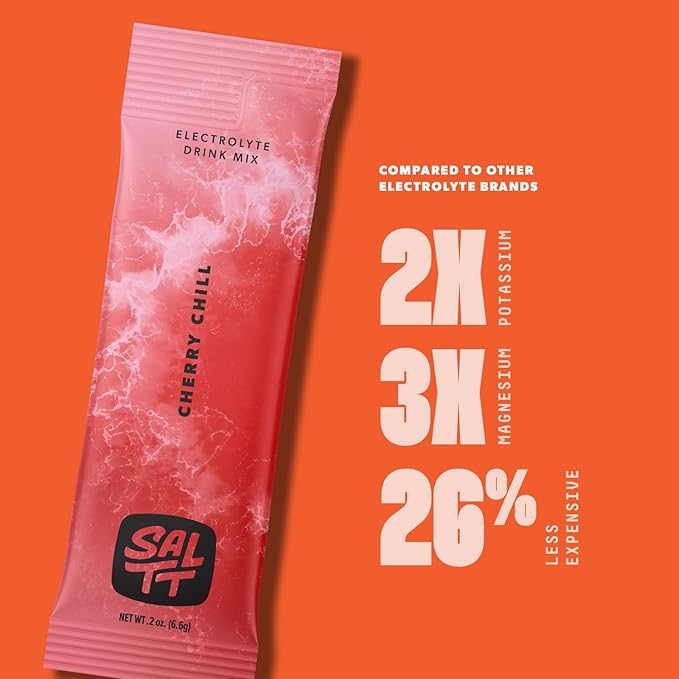 Keto Chow SALTT Electrolytes Powder Packets, Cherry Chill (30 Hydration Packets) - Magnesium, Potassium, Sodium, Trace Minerals - Vegan, Gluten Free, Sugar Free - Travel Essentials - Made in USA