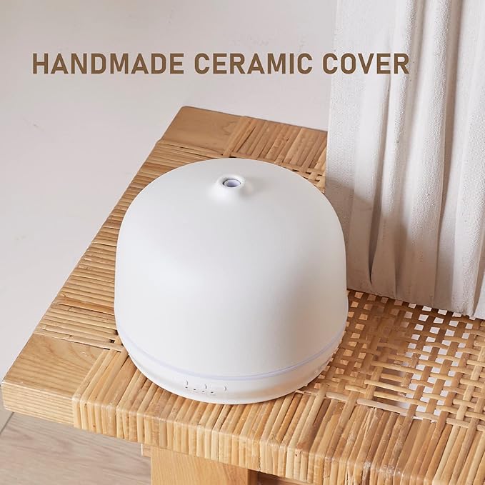 Ceramic Essential Oil Diffusers for Home Large Room, Aromatherapy Scent Air Diffuser Ultrasonic Aroma Defusers 500ml with Timed—White