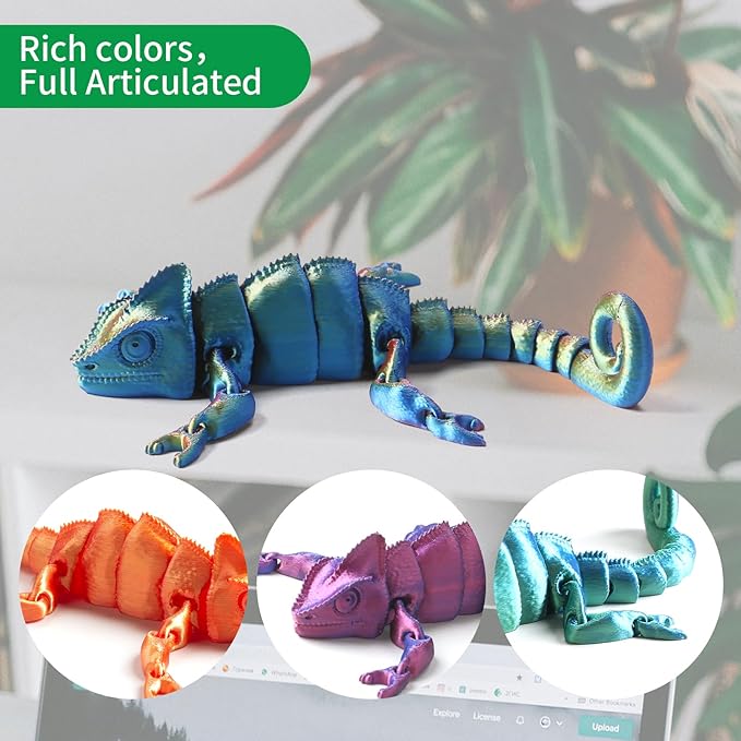 3D Printed Articulated Chameleon Fidget Toy - 12Inch PLA Flexible Lizard Figurine with Movable Joints, Stress Relief Desk Decor & Unique Gift for Reptile Lovers, Kids & Adults
