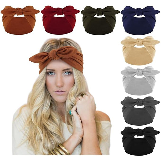 DRESHOW 8 Pack Bow Headbands of Solid Color for Women’s Hair Non Slip Wide Vintage Head Wraps Knotted Cute Hair Band Accessories