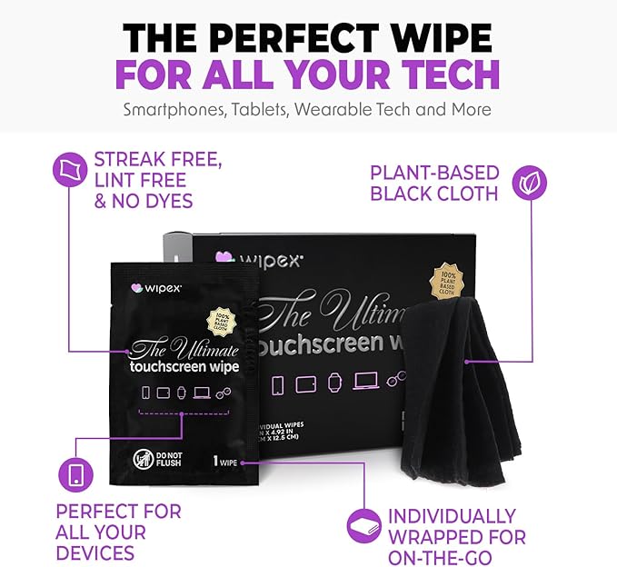 Wipex Screen Wipes & Gym Wipes Combo Pack - 75ct Gym Equipment Canister & 24ct Individually Wrapped Fitness Touch Screen Cloths, Safe for Yoga Mats & Electronics, Lavender Scent