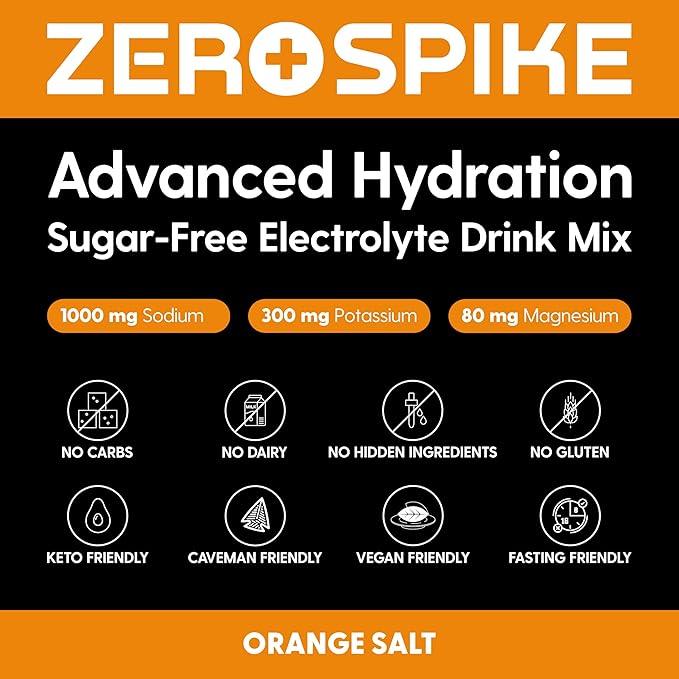 No Sugar Electrolytes Powder Packets | Keto & Fasting Salts Drink Mix | Supplements: The Key Hydration Nutrients Missing from Purified Water | Clean, Orange, Calorie Free | 30 Sticks