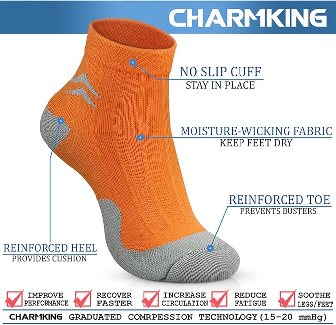 CHARMKING Compression Socks for Women & Men Circulation 15-20 mmHg is Best for Athletic Running Cycling Nurse Daily Wear