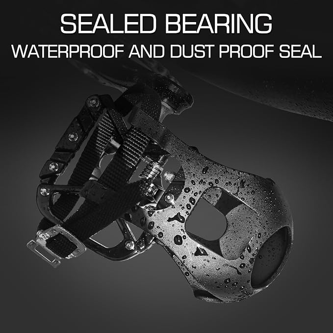 Bucklos Bike Pedals with Toe Cages and Straps - Bicycle Toe Clips Cage Compatible with Road Bike/Peloton/Mountian Bikes/MTB - Toe Clip Pedal for Wide Shoes Indoor Outdoor Cycling