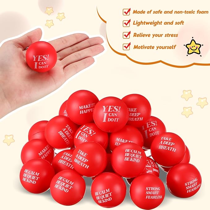 Jerify 72 Pcs Motivational Stress Balls Bulk Inspirational Stress Balls Colorful Foam for Adults Hand Exercise Small Therapy Fidget Relief Anxiety Toys for Coworkers Gifts Fidget(Red)